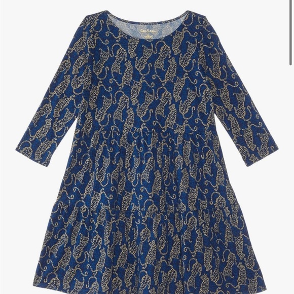 Lilly Pulitzer Blue and Gold Mini Dress with Crew Neck - Picture 1 of 6